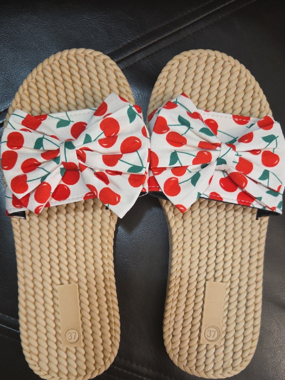 Cherry Bow Slide Sandals - Red & Cream 6.5 New